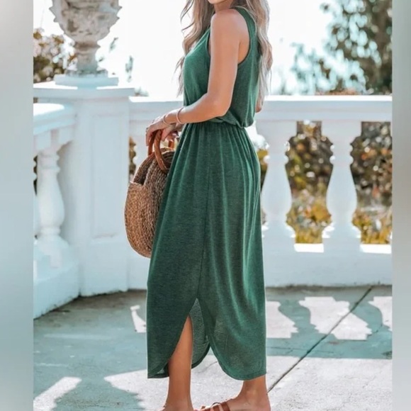 NWT Cupshe Forest Green Side Slit Maxi Dress size L - Picture 1 of 12